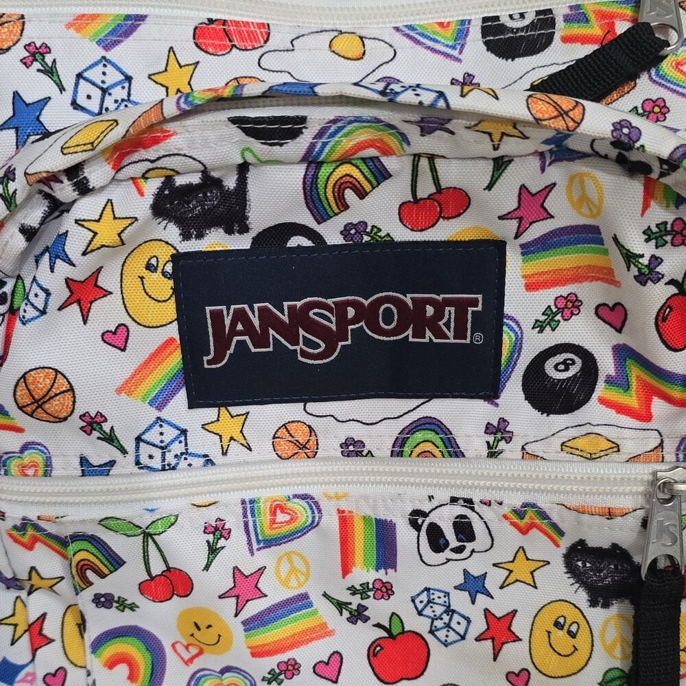 JanSport Big Student Backpack Multicolor Doodle Print Zip School Bag - Picture 2 of 11